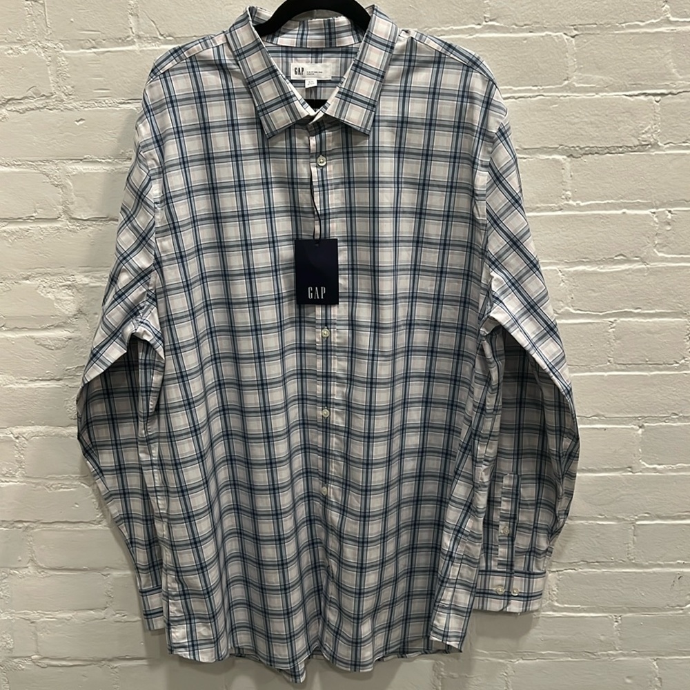 NWT GAP Men’s Plaid Slim Fit Non-iron stretch Button Down Dress Shirt - XXL